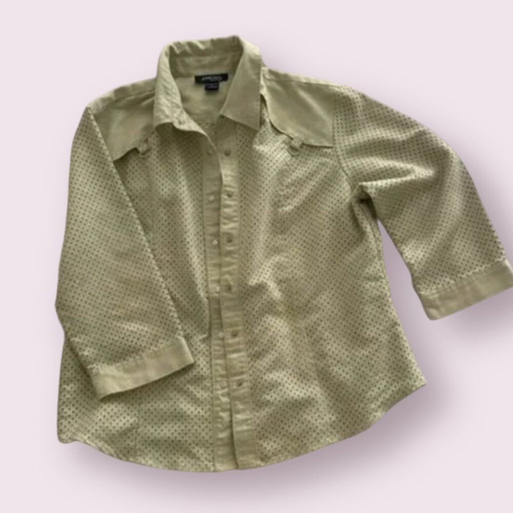 ⭐️ Y2K Year 2000 Hipster Green Collared Vest Button Grunge Chic Modern Blouse